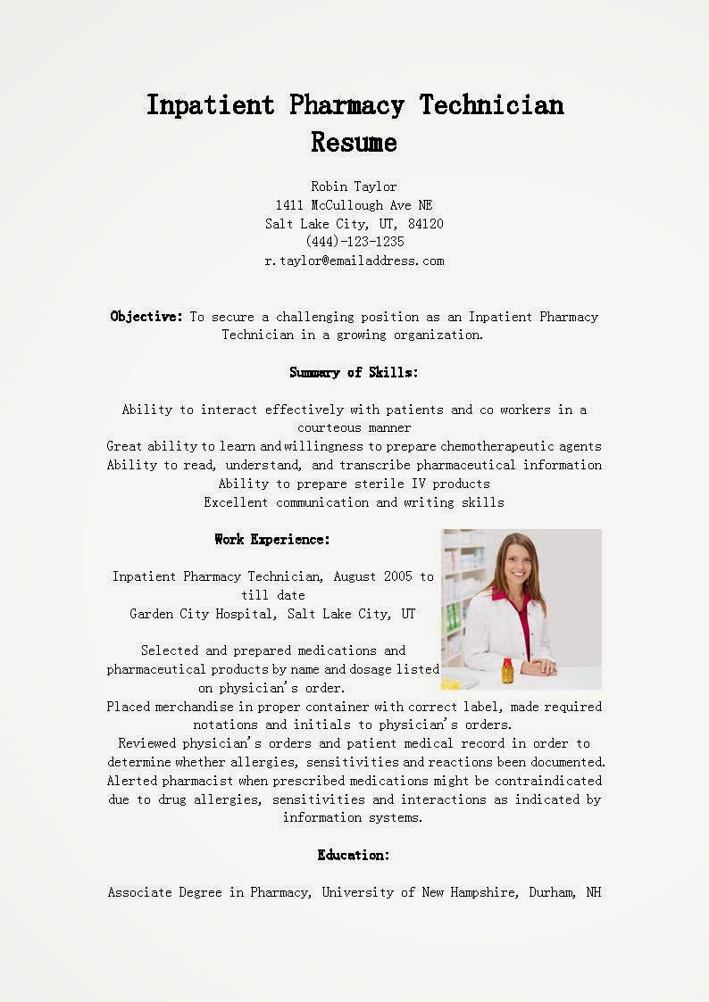 Resume of pharmacy assistant